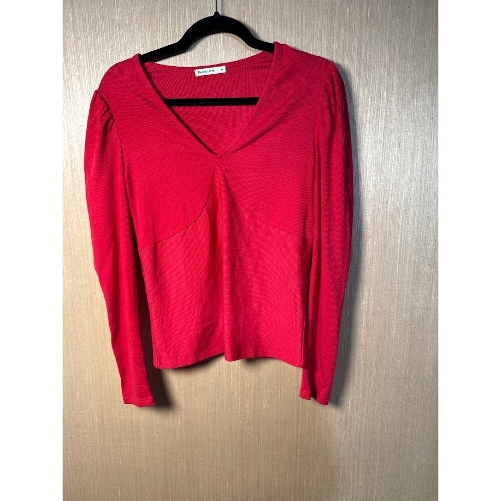 Marine Layer Red Long Sleeve V Neck Top Women's Size M Knit‎ Blouse